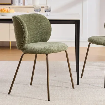 Produktbild von Esszimmerstuhl Chenille Polsterstuhl mit Ergonomischer Rückenlehne Bronze-Metallbeine Grün