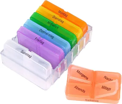 Produktbild von 7 Tage Pillenbox Medikamentenbox Tablettenbox Pillendose Pillenturm Spender bunt
