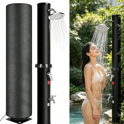 Produktbild von Solar Gartendusche 35 Liter Solardusche Garten mit Drehbarem Duschkopf, Fußarmatur und Abdeckhaube, Einstellbares Warm und Kaltwasser, Maximal 60°C, Aussendusche Solar Dusche für Garten Pool Camping