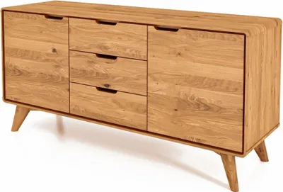 Produktbild von Kommode Gerg aus Wildeiche massiv 134x40x63 cm mit 2 Türen und 3 Schubladen
