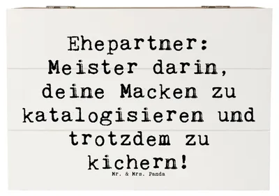 Produktbild von Mr. & Mrs. Panda Holzbox Spruch Ehepartner Schätze 22 x 15 cm - Weiß - Geschenk, Schatulle, fotobox, Holztruhe, Box, Zusammengehörigkeit, Liebe, Familie, Kichern, Truhe
