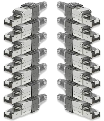 Produktbild von 14x Netzwerkstecker CAT 7 Werkzeuglos RJ45 Netzwerk Stecker Verlegekabel Metall