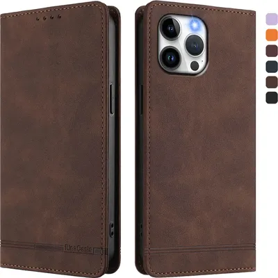 Obrázek produktu pro Pouzdro pro iPhone 13 Pro Max, retroPolyuretankožené flip pouzdro s stojánkem a přihrádkami na karty Hnědý