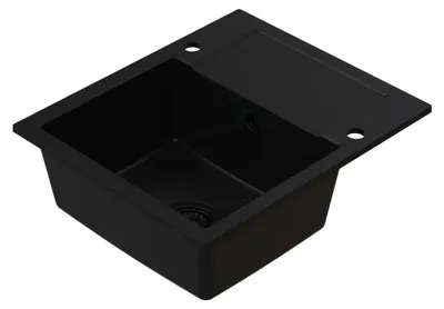 Produktbild von HOMEVELLO Spülbecken DIGNUM Einbecken Granitspüle 59x50x21cm Schwarz, Hochwertige Küchenspüle mit Siphon, Abtropffläche, Pflegeleicht, Kratzfest, Moderne Design, Perfekt für jede Küche