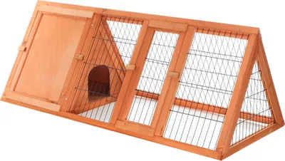 Produktbild von Králikáreň Wiltec v trojuholníkovom tvare, 118 x 50 x 45 cm, králikáreň s voľným výbehom a priestorom na spanie, klietka pre malé zvieratá zo smrekového dreva, vonkajší výbeh s dvierkami