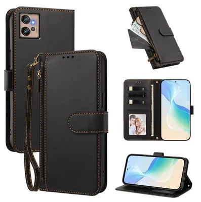 Obrázek produktu pro Peněženkové pouzdro pro Motorola Moto G32,Polyuretankožené pouzdro s přihrádkami na karty, stojánkem a poutkem na ruku Černá