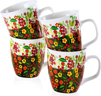 Produktbild von Tassen - 4er Set - Hohloma, 400 ml Porzellan Becher Kaffeetassen