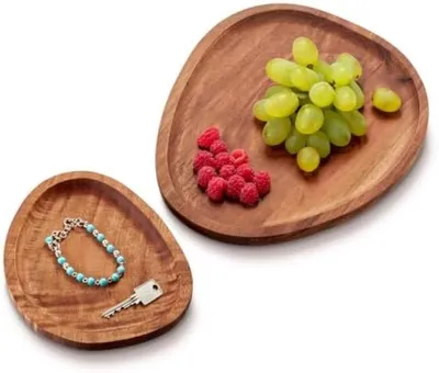 Productafbeelding van PromoHome® Houten serveerschaalset - 2-delige acaciahouten dienbladen, 26x20x2 cm, bruin