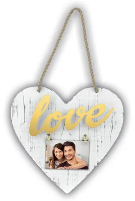 Produktbild von ZEP Elvira Holz-Herz gold 10x15 cm zum Hinhängen mit Foto-Klips 35x35 cm