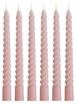 Produktbild von 6er Set Gedrehte Rosa Kerzen H20cm Stabkerzen Tischkerzen Spiralkerzen Altrosa Tischdekoration