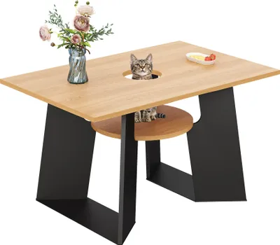 Produktbild von Flieks Esstisch Küchentisch mit Ablage und Haustierbereich, Rechteckiger Tisch Esszimmertisch für 6 Personen, 130x85x75cm, Naturbelassen