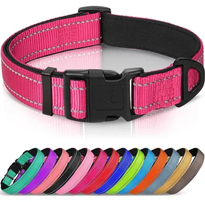 Obrázek produktu pro Obojek pro psy, neopren, nylon, polstrovaný, nastavitelný, reflexní, velikost XL, barva růžová