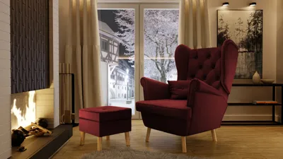 Produktbild von Ohrensessel Classic mit Hocker Relaxliege Fernsehsessel verstellbare Rückenlehne, Farbe: Amor Velvet 4306