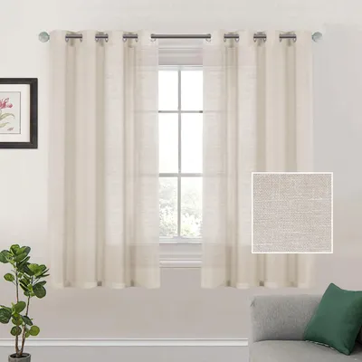 Image de Rideaux en lin naturel - Transparents - Voilages - Salon - Semi-transparents - Rideaux en lin avec bande passante - Lot de 2