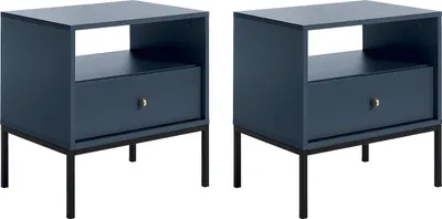 Produktbild von 2er-Set Nachttische mit 1 Schublade & 1 Ablage - Blau - BOGDAN