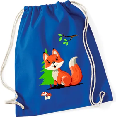 Produktbild von Turnbeutel Kinder Fuchs - Stoffbeutel Baumwolle zum Zuziehen royalblau
