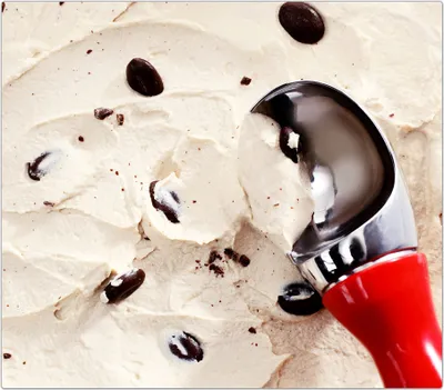 Produktbild von Spritzschutz Herdabdeckplatte Schneidebrett aus Glas Löffel in Stracciatella Eis 1-Teilig (60x52cm)