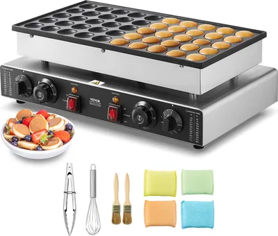 A commercial mini pancake maker with accessories and a bowl of mini pancakes.