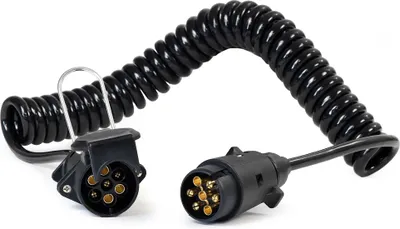Produktbild von Wiltec 7-poliges Spiralkabel 3 m, Anhängerkabel PVC, robustes Elektrokabel mit Stecker & Buchse, Verlängerungskabel für Anhänger und Wohnwagen