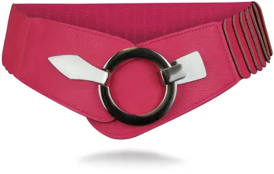 Produktbild von Elastischer Damen Taillengürtel, ca. 6 cm breiter Hüftgürtel mit silberner Ring-Schließe, Stretchgürtel, Rosarot, Größe 75