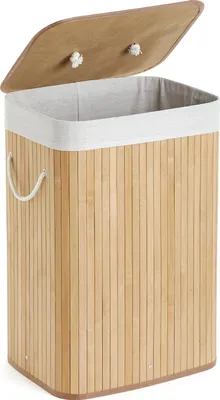Produktbild von Mondeer Bambus Wäschekorb Wäschebox Wäschesammler mit abnehmbarem Deckel und waschbarem Futter Faltbar 72L