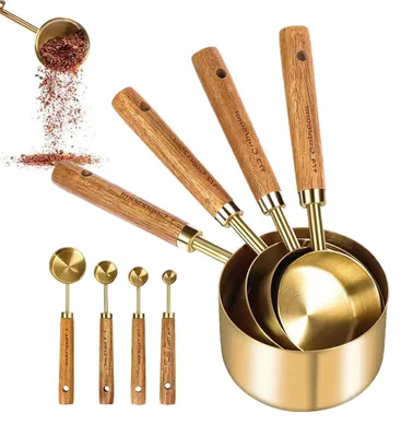Image de Ensemble de cuisine en or composé de 8 pièces, comprenant des cuillères doseuses et des tasses doseuses