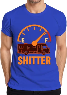 Productafbeelding van SHITTER Camper T-shirt voor heren, blauw, maat S. Geschikt voor campers, caravans en kampeervoertuigen