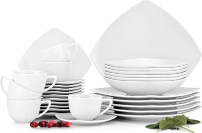 Obrázek produktu pro Konsimo kombinovaný servis CARLINA jídelní a kávový set pro 6 osob (30 kusů), bílá, porcelán, italský, 25,5x25,5/20x20/19x19/14x14/180ml