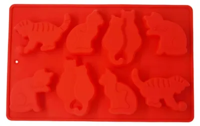 Produktbild von Eiswürfelform mit Katzenmotiv, 6 Mulden, geriffelte Kuchenform, Silikon-Backform, wiederverwendbare Silikonform für Gebäck, Dessert, Seife, Muffin, Brot
