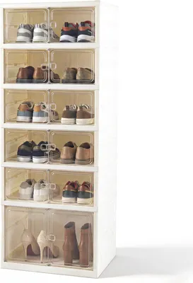 Image de COSTWAY Armoire à chaussures à 6 étagères pour 12 paires de chaussures, étagère à chaussures indépendante avec portes magnétiques, boîtes de rangement pour chaussures, 45 x 35 x 117 cm