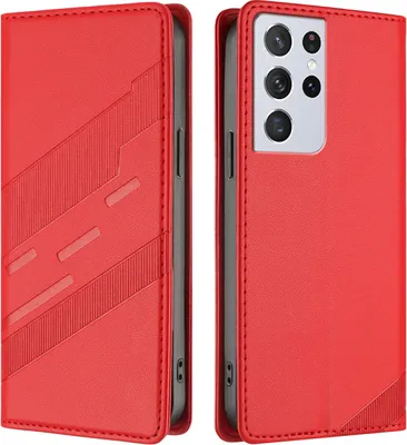 Obrázek produktu pro Pouzdro pro Samsung Galaxy S21 Ultra 5G,Polyuretankožené peněženkové pouzdro s přihrádkou na karty a funkcí stojánku Rot
