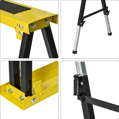 Zdjęcie produktu dla Zestaw 2 kozłów warsztatowych DURHAND, składany, antypoślizgowy, stalowy, żółty, czarny, 100 x 49 x 62-90 cm, nośność 100 kg