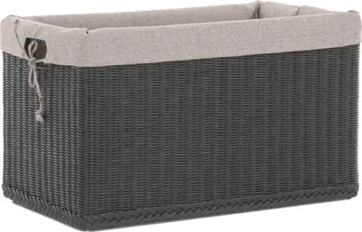 Zdjęcie produktu dla KRINES HOME skrzynia na zabawki z rattanu uniwersalna skrzynia do przechowywania prostokątny kosz skrzynia z rattanu z kleszczami skrzynia (czarna, średnia)