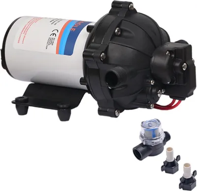 Obrázok produktu pre 24 V membránové čerpadlo na vodu, 5 komôr, samonasávacie čerpadlo, 5,5 GPM, čerpadlo na prečerpávanie vody 70 PSI s filtrom na vodu, hadicové prípojky pre kuchyňu, kúpeľňu, obytný automobil, karavan, jachtu, poľnohospodárstvo, záhradnú hadicu