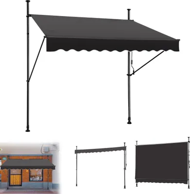 Produktbild von LARS360 Dunkelgrau 200cm Klemmmarkise Balkonmarkise mit Handkurbel ohne Bohren Höhenverstellbar Sonnenschutz wasserdicht 200cm breit