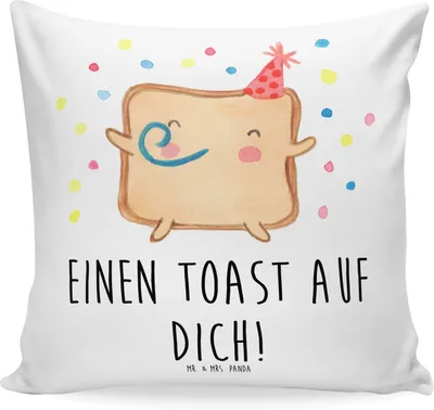 Produktbild von Mr. & Mrs. Panda Sofa Kissen Toast Party - Weiß - Geschenk, für, kuschelkissen 40x40, Hochzeitstag, Freundin, Liebe, Jahrestag, Deko, Partner, Valentinstag, Frauen