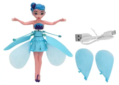Image de Poupée princesse fée volante, reconnaissance gestuelle lumineuse, rechargeable par USB, poupées danseuses célestes pour filles, bleu
