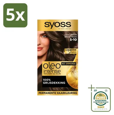 Obrázek produktu pro 5 x SYOSS Oleo Intense 5-10, trvalá barva na vlasy – studená hnědá – balení s 5 kusy
