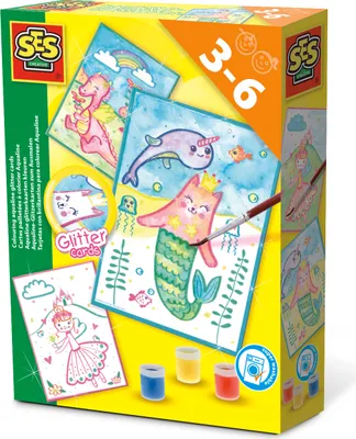 Produktbild von SES Creative Aqualine-Glitzerkarten, Farben enthalten, Mädchen, Bilder-Set zum Ausmalen