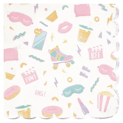 Productafbeelding van 16 servetten, pyjamafeest met golfrand, iriserend, 33 x 33 cm