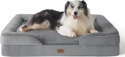 Zdjęcie produktu dla Legowisko ortopedyczne dla psa Kosz dla psa Ergonomiczna sofa dla psa 106x80 cm Kanapa dla psa z poduszką z pianki dla dużych psów Zmywalne legowiska dla psów szare