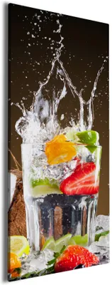 Produktbild von Wallario Premium Leinwandbild Tropische Früchte in einem erfrischenden Drink in Größe 30 x 75 cm
