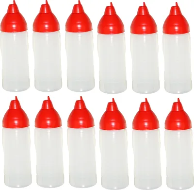 Produktbild von 12 rote Quetschflaschen  350 ml tropffrei Ketchupflaschen Senfflasche Mayonaiseflasche