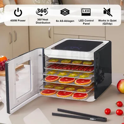Immagine prodotto di Essiccatore per alimenti - Forno essiccatore - Essiccatore per frutta - Essiccatore per carne - Macchina per snack essiccati - 6 vassoi in acciaio inossidabile