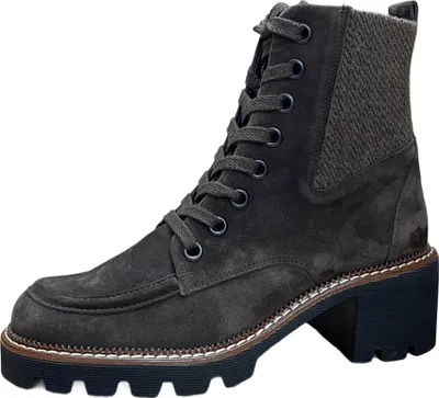 A single brown lace-up boot is shown against a white background.