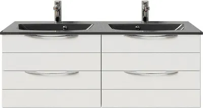 Produktbild von Pelipal Badmöbel-Set Sunline 300 BxHxT 132 x 49,9 x 48 cm Frontfarbe weiß hochglanz mit Waschtisch Mineralmarmor Griff c