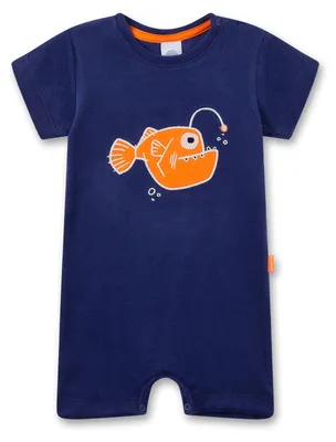 Produktbild von Sanetta Baby-Strampler kurz blau aus Frottee Anglerfisch 104