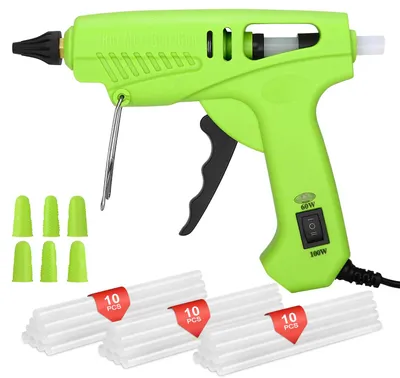 Heißklebepistole, 60/100 W, professionelle Heißklebepistole, doppelte Stromversorgung, 30 transparente 11-mm-Klebestifte und 6 Fingerlinge aus Silikon