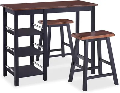 Produktbild von Dreiteiliges Bar-Set aus schwarzem MDF mit Tisch und zwei Hockern