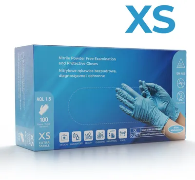 Produktbild von Puderfreie Nitrilhandschuhe, 100 Stück, Blau, Grösse Xs, Robuste Handschuhe